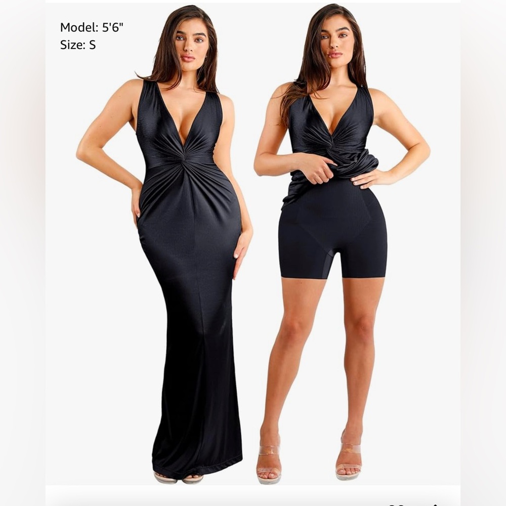 Popilush Deep V Neck Twisted Shine Maxi Black Formal Dresss Large NWT